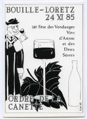Novembre 85 en Deux-Sèvres. Bouillé-Loretz. Le 24 : fête des vendanges à Bouillé-Loretz, organisée par la Confrérie des vignerons de la Canette et le Syndicat des viticulteurs du Thouet et de l'Argenton / dessin de Cyb.