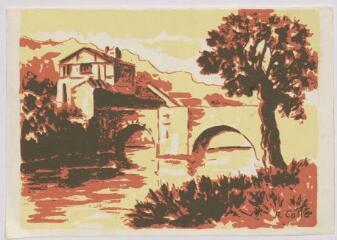 Pont du faubourg Saint-Paul à Parthenay / oeuvre du peintre infirme R. Colle. – [S.l.] : [s.n.], [s.d.]. – 1 impression photomécanique (illustration) : papier, couleur ; 12 × 15 cm (image).